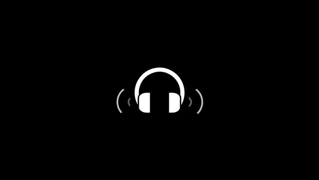 White headphone icon music waveform animation, alpha channel
