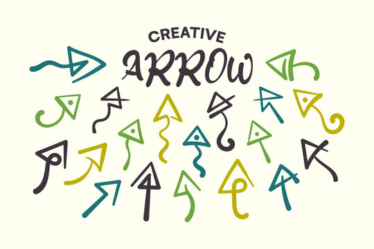 Creative arrow object with retro colors. Vector arrow up down left right hand drawn cliparts.
