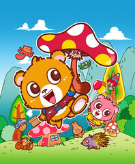 クマ,キャラクター ,キノコ傘,イメージ画