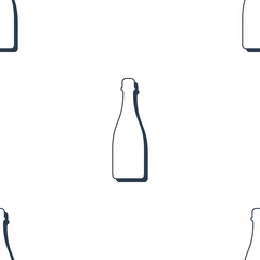 Champagne bottles seamless pattern. Line art style. Outline image. Black and white repeat template. Party drinks concept. Illustration on white background. Flat design style for any purposes
