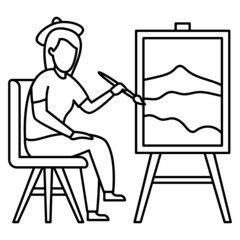 Portrait artist lady Vector Icon Design, Free time activities Symbol, Extracurricular activity Sign, hobbies interests Stock Illustration, Painter Girl Drawing on Canvas in Her Workshop Concept