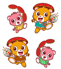 クマ,キャラクター ,笠踊り,ふたり