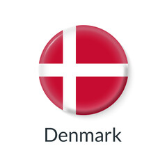 Obraz premium Denmark flag 3d icon, circle badge or button. Round Danish national symbol. Vector illustration.