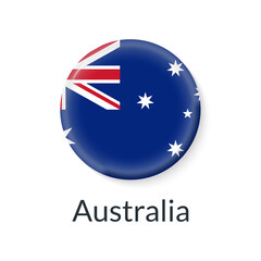 Australia flag 3d icon, circle badge or button. Round Australian national symbol. Vector illustration.