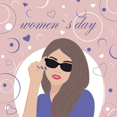 Women's holiday. Women's Day. The girl with glasses. For the beauty box.