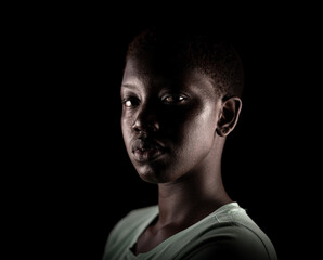 Beauty face. Smiling black woman portrait. Beautiful candid real face African American girl High quality photo