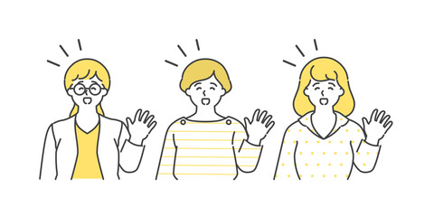 笑顔で手を振る女性　アバターセット