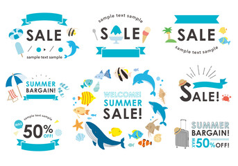 バナーなどに使える夏イラストフレームセット1（文字あり）