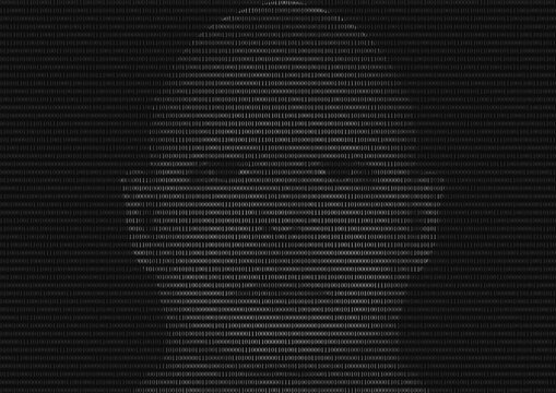 Binary Code Numbers That Composes A Human Face As A Metamorphosis Of Human And Artificial Intelligence. Conceptual Image For Background