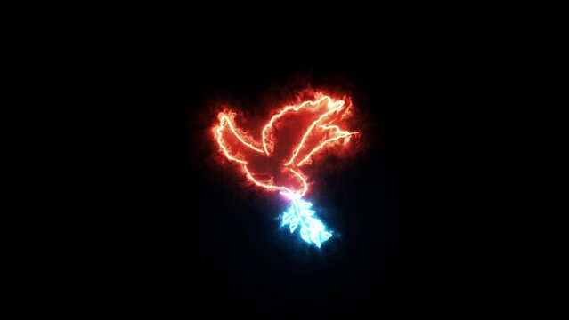Peace bird sign appears on a black background, vertical video for social networks, pacifist sign against war