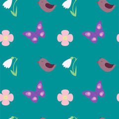 pattern with flovers, bird and butterfly