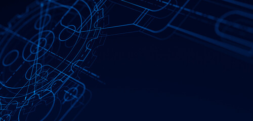 Blueprints engineer technician design drawing mechanical gear engineering Engine factory Industry Industrial technology project abstract presentation cover banner background. 3d rendering.
