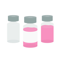 Vaccine bottle illustration vector. empty bottle, band, and filled bottle isolated design editable color.
