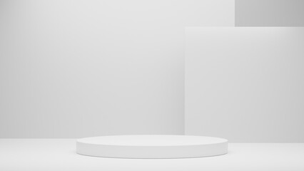 white cylinder display abstract minimal geometric podium product package mock up presentation show cosmetic stage pedestal platform studio background. 3d rendering.