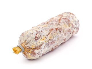 Dried salami isolated on white background