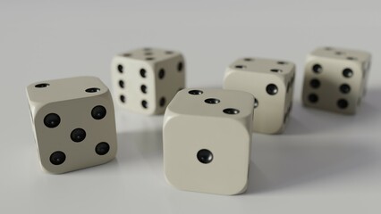 white and black dice with gray and white background, 3d rendered image