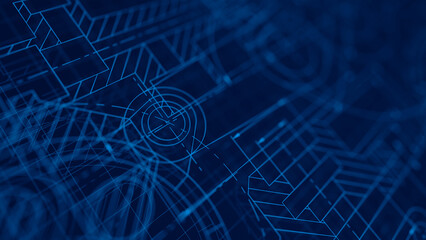 Blueprints engineer technician design drawing mechanical gear engineering Engine factory Industry Industrial technology project abstract presentation cover banner background. 3d rendering.