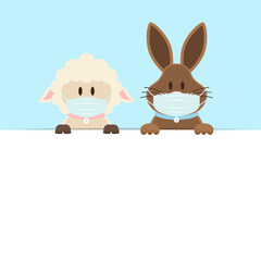 Schaf & Osterhase Maske Halten Banner Himmel