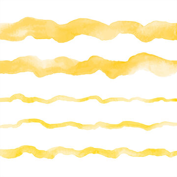 Yellow watercolor vector wavy long brush strokes, uneven wide, thin stripes, doodle streaks. Hand drawn watercolour graphic design elements set, text backgrounds, borders, deckled edges templates © Elena Panevkina