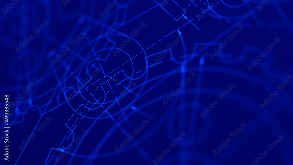 Leinwandbilder Blueprints engineer technician design drawing mechanical gear engineering Engine factory Industry Industrial technology project abstract presentation cover banner background. 3d rendering.