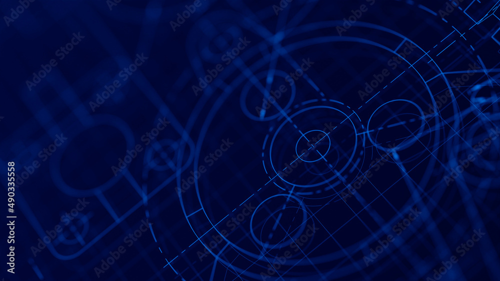 Leinwandbilder Blueprints engineer technician design drawing mechanical gear engineering Engine factory Industry Industrial technology project abstract presentation cover banner background. 3d rendering.