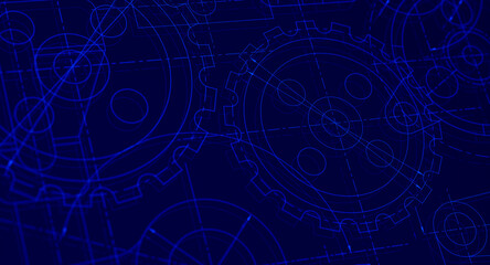 Blueprints engineer technician design drawing mechanical gear engineering Engine factory Industry Industrial technology project abstract presentation cover banner background. 3d rendering.