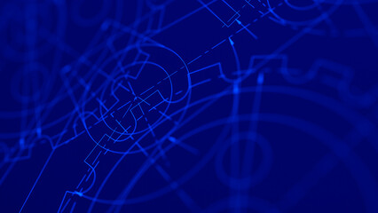 Blueprints engineer technician design drawing mechanical gear engineering Engine factory Industry Industrial technology project abstract presentation cover banner background. 3d rendering.