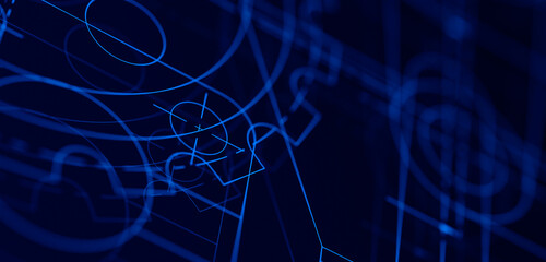 Blueprints engineer technician design drawing mechanical gear engineering Engine factory Industry Industrial technology project abstract presentation cover banner background. 3d rendering.