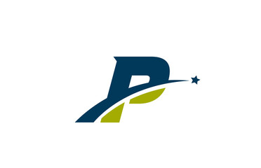 blue green P alphabet letter logo icon with star. Creative design for company or business with swoosh