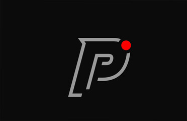P black and white alphabet letter logo icon design with red dot. Creative template for company and business