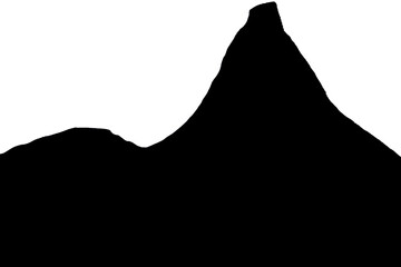Obraz premium Stetinden Mountain black profile on white background, minimalist mountain skyline, 2D high contrast silhouette 