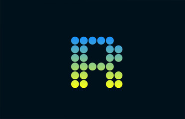 dot R green yellow alphabet letter logo icon design. Creative template for business and company