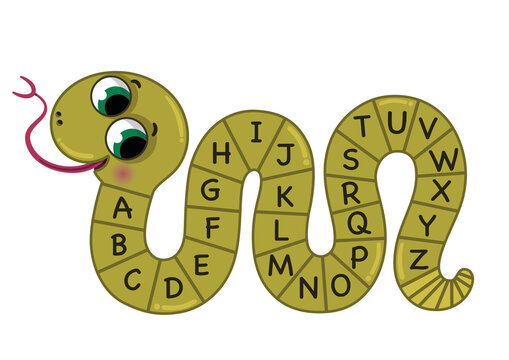 Educational English Alphabet  Vector illustration Fitted on a Snake Cartoon Character.