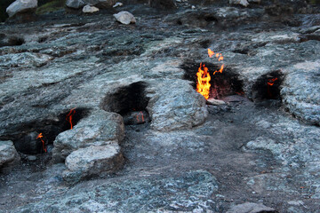 Yanartas, or flaming stone, a geographical feature near the Olympos valley and national park in Antalya Province in southwestern Turkey