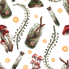 hand drawn pattern of mushrooms 