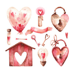 set of hearts on wood