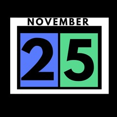 November 25 . colored flat daily calendar icon .date ,day, month .calendar for the month of November , November month