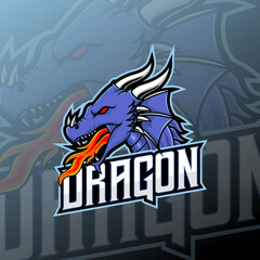 Blue head dragon mascot esport logo gaming design