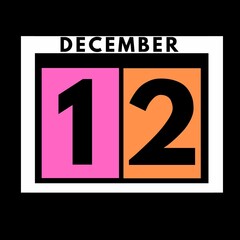 December 12 . colored flat daily calendar icon .date ,day, month .calendar for the month of December , December month