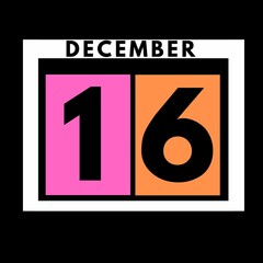 December 16 . colored flat daily calendar icon .date ,day, month .calendar for the month of December , December month