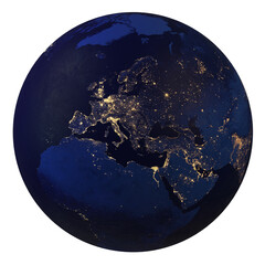 Earth night, Asia and Europe region, map is provided free of charge from NASA, 3D rendering