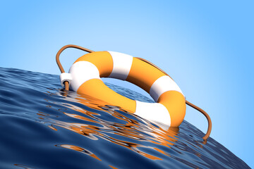 Lifebuoy on curved ocean surface with horizon