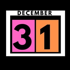 December 31 . colored flat daily calendar icon .date ,day, month .calendar for the month of December , December month