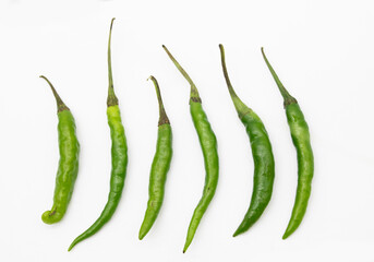 green chili pepper isolated on white background with clipping path