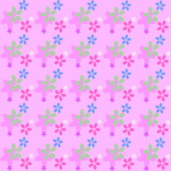 やや紫がかったピンク地にパステルカラーのピンクや緑や青などの桜のシルエットのパターン