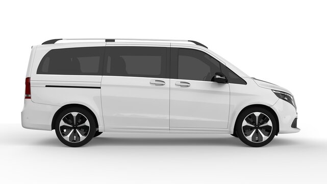 Van car mockup  similar to Mercedes Benz EQV on white background 3d render 