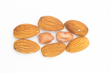 Almond nuts isolated on white background with full depth of field.