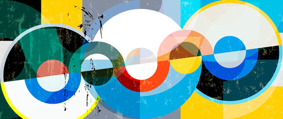 abstract circle background, retro, vintage style, with paint strokes and splashes