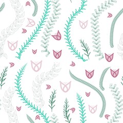 Seamless floral pattern with leafs on white background