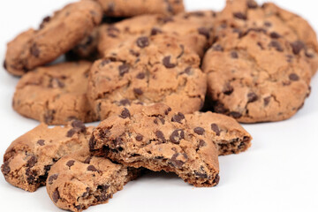 Homemade cookies with chocolate pieces in composition.